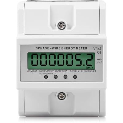Behogan Compteur d'électricité triphasé, compteur triphasé 100 A 50/60 Hz, compteur d'électricité calibré avec affichage LCD, compteur numérique, compteur triphasé, montage sur rail DIN, sous-compteur 4 fils - Publicité Behogan Compteur d'électricité triphasé, compteur triphasé 100 A 50/60 Hz, compteur d'électricité calibré avec affichage LCD, compteur numérique, compteur triphasé, montage sur rail DIN, sous-compteur 4 fils - Publicité