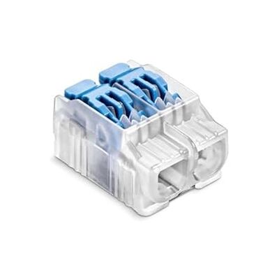 SIMET Bornes de connexion avec levier pour fil (0,2...4 mm²), 2 conducteurs, lot de 10, couleur transparent/bleu, fermeture rapide pour l'ouverture, pour connecter des fils électriques - Publicité SIMET Bornes de connexion avec levier pour fil (0,2...4 mm²), 2 conducteurs, lot de 10, couleur transparent/bleu, fermeture rapide pour l'ouverture, pour connecter des fils électriques - Publicité