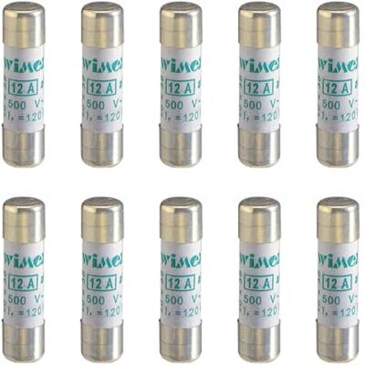 Electron Lot de 10 fusibles, cylindrique 10 x 38 10,3 x 38 mm, 500 V 12 A, utilisation aM, protection courants de démarrage, moteurs, transformateurs, en céramique, stéatite, Pouvoir de coupure 120KA - Publicité Electron Lot de 10 fusibles, cylindrique 10 x 38 10,3 x 38 mm, 500 V 12 A, utilisation aM, protection courants de démarrage, moteurs, transformateurs, en céramique, stéatite, Pouvoir de coupure 120KA - Publicité