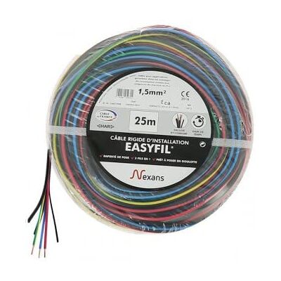 Nexans EASYFIL 3H07 V-U (3 x 1,5 mm² 25 mètres) FIL ÉLECTRONIQUE Multicolore Cuivre 16 AWG 3 fils - Publicité Nexans EASYFIL 3H07 V-U (3 x 1,5 mm² 25 mètres) FIL ÉLECTRONIQUE Multicolore Cuivre 16 AWG 3 fils - Publicité