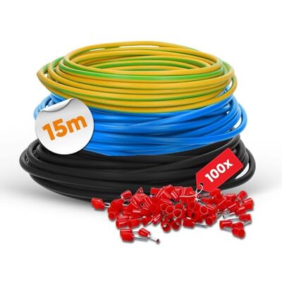 Lapp Kit de câblage H07V-K 10 mm² I 3 x 5 mètres de fils simples (noir, bleu, vert-jaune) + 100 embouts de câble rouge I Kit de câblage 10qmm pour armoire de comptage - Publicité Lapp Kit de câblage H07V-K 10 mm² I 3 x 5 mètres de fils simples (noir, bleu, vert-jaune) + 100 embouts de câble rouge I Kit de câblage 10qmm pour armoire de comptage - Publicité