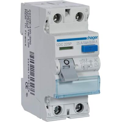 Hager CDC225P - 2P 25A - 30mA AC - Disjoncteur différentiel - Publicité Hager CDC225P - 2P 25A - 30mA AC - Disjoncteur différentiel - Publicité