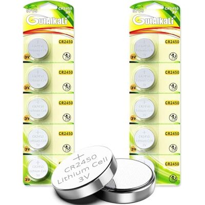 GutAlkaLi Lot de 10 Piles Bouton CR2450 au Lithium 3 V - Publicité GutAlkaLi Lot de 10 Piles Bouton CR2450 au Lithium 3 V - Publicité