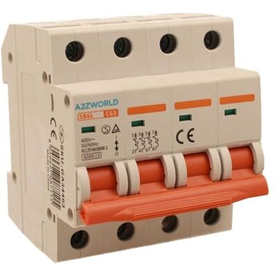 ZOREI Interrupteur magnétothermique triphasé, MCB 380 V 4P 63 A C63, courbe C 6 kA, 4 modules DIN - Publicité ZOREI Interrupteur magnétothermique triphasé, MCB 380 V 4P 63 A C63, courbe C 6 kA, 4 modules DIN - Publicité