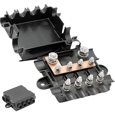 WIYETY Porte-fusibles : boîte à fusibles avec boulons de sécurité pour 1 x Mega + 4 x fusibles MIDI, boîtier PA66, 30-250 A, 12-36 V, boulons de raccordement M6/M8 - Publicité WIYETY Porte-fusibles : boîte à fusibles avec boulons de sécurité pour 1 x Mega + 4 x fusibles MIDI, boîtier PA66, 30-250 A, 12-36 V, boulons de raccordement M6/M8 - Publicité