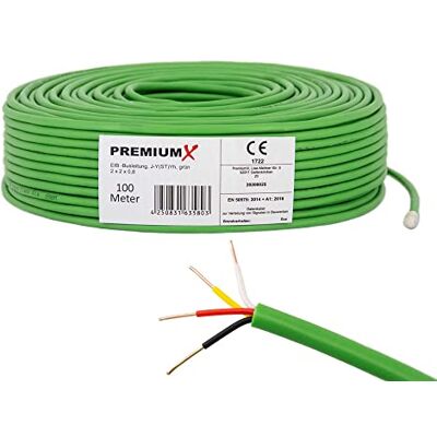 Premium X PremiumX EIB KNX Câble Bus J-Y(ST) Yh 2x2x0,8 Eca Câble d'Installation, de Télécommunication et de Données Vert 100m - Publicité Premium X PremiumX EIB KNX Câble Bus J-Y(ST) Yh 2x2x0,8 Eca Câble d'Installation, de Télécommunication et de Données Vert 100m - Publicité