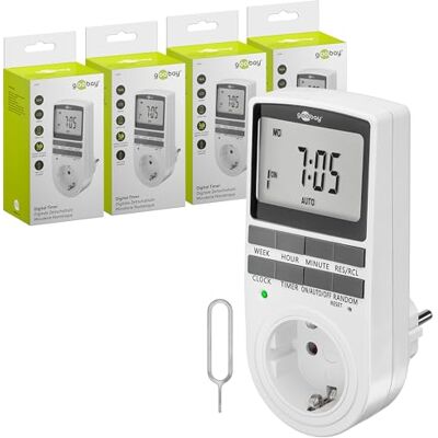 goobay Lot de 4 minuteries numériques avec 16 programmes Prise avec Mode aléatoire pour Protection Anti-effraction Minuterie avec Batterie de Secours de 100 Jours 3680 W 230 V (AC) 16 A - - Publicité goobay Lot de 4 minuteries numériques avec 16 programmes Prise avec Mode aléatoire pour Protection Anti-effraction Minuterie avec Batterie de Secours de 100 Jours 3680 W 230 V (AC) 16 A - - Publicité