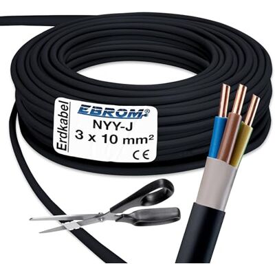EBROM Câble d'alimentation NYY-J 3 x 10 mm² Câble de Terre Noir Vendu au Mètre, Sélection par Incréments de 5 Mètres - Publicité EBROM Câble d'alimentation NYY-J 3 x 10 mm² Câble de Terre Noir Vendu au Mètre, Sélection par Incréments de 5 Mètres - Publicité
