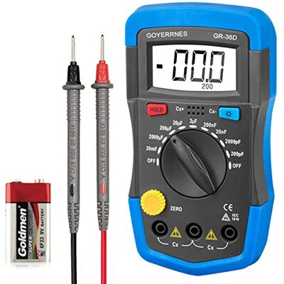 GOYERRNES Mètre de Capacité Numérique,GR- 36D Testeur de capacité portatif pour Tension AC DC Courant Résistance Testeur de capacité Avec affichage LCD,Conservation des données,Fonction de rétroéclairage - Publicité GOYERRNES Mètre de Capacité Numérique,GR- 36D Testeur de capacité portatif pour Tension AC DC Courant Résistance Testeur de capacité Avec affichage LCD,Conservation des données,Fonction de rétroéclairage - Publicité