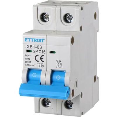 Electron Interrupteur magnétothermique 2P, occupe 2 modules, 220V 230V, 16A C16, courbe C, 6KA 6000A - Publicité Electron Interrupteur magnétothermique 2P, occupe 2 modules, 220V 230V, 16A C16, courbe C, 6KA 6000A - Publicité
