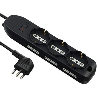 Electraline Multiprise, câble 2 m, fiche petite 10 A, noir, 61996 - Publicité Electraline Multiprise, câble 2 m, fiche petite 10 A, noir, 61996 - Publicité