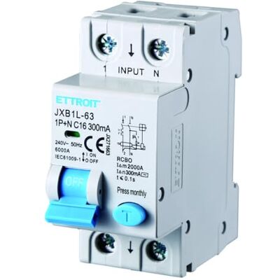 Electron 230 V 16 A C16, interrupteur magnétothermique différentiel de sauvetage, 1P+N, montage sur barre DIN, 2 modules, 300 mA, 6 KA 6000 A, RCBO, 240 VAC - Publicité Electron 230 V 16 A C16, interrupteur magnétothermique différentiel de sauvetage, 1P+N, montage sur barre DIN, 2 modules, 300 mA, 6 KA 6000 A, RCBO, 240 VAC - Publicité