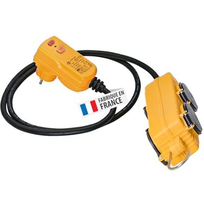 Brennenstuhl Rallonge adaptateur avec bloc 4 prises à clapet, fiche différentielle 10mA et 1,5m de câble (IP44), Fabrication Française 1132741 Jaune - Publicité Brennenstuhl Rallonge adaptateur avec bloc 4 prises à clapet, fiche différentielle 10mA et 1,5m de câble (IP44), Fabrication Française 1132741 Jaune - Publicité