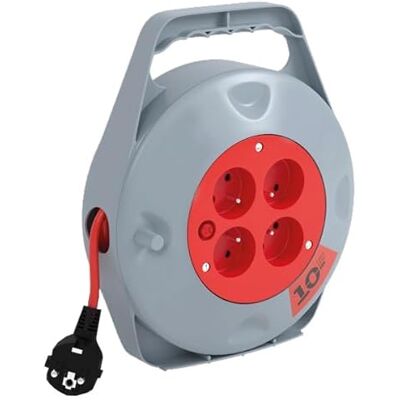 DEBFLEX Mini-Enrouleur Electrique Multiprise 4 Prises avec Rallonge Electrique Enroulable Idéal Bricolage & Usage Domestique Câble Alimentation 10 Mètres Gris/Rouge - Publicité DEBFLEX Mini-Enrouleur Electrique Multiprise 4 Prises avec Rallonge Electrique Enroulable Idéal Bricolage & Usage Domestique Câble Alimentation 10 Mètres Gris/Rouge - Publicité