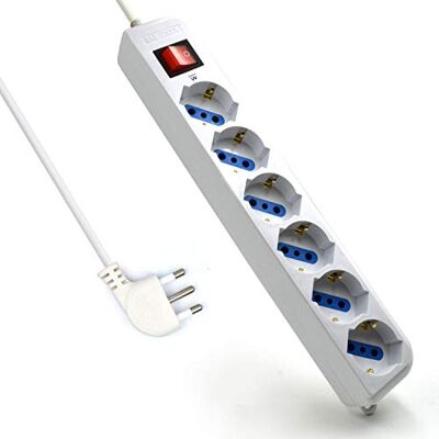 Multiprise EWENT EW3922-5M avec 6 prises italiennes et Schuko - 250V/2500W - Publicité Multiprise EWENT EW3922-5M avec 6 prises italiennes et Schuko - 250V/2500W - Publicité