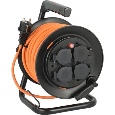 Electraline 49239 IP44 Enrouleur de câble 25 m spécial d'extérieur N05V3V3-F 3G1.5, utilisable jusqu'à -35 °C, résistant à l'huile et aux UV et en plus extrêmement résistant à l'abrasion avec 4 prises - Publicité Electraline 49239 IP44 Enrouleur de câble 25 m spécial d'extérieur N05V3V3-F 3G1.5, utilisable jusqu'à -35 °C, résistant à l'huile et aux UV et en plus extrêmement résistant à l'abrasion avec 4 prises - Publicité