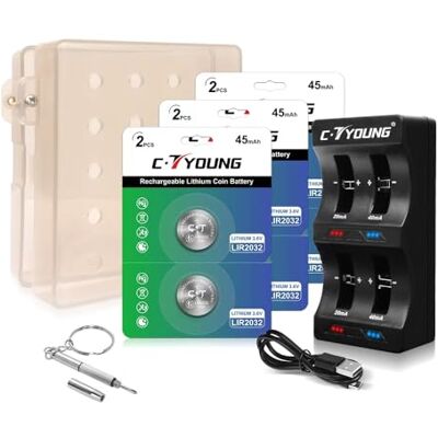 CTYOUNG Lir2032 Lot de 6 piles rechargeables de rechange Cr2032 3,6 V Lithium Ion - Publicité CTYOUNG Lir2032 Lot de 6 piles rechargeables de rechange Cr2032 3,6 V Lithium Ion - Publicité