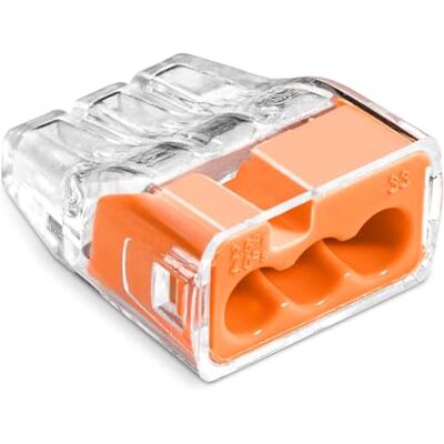 SIMET Bornier 0,75-4 mm² 3 conducteurs paquet de 100 transparent/orange pour coffrets de distribution rigides - Publicité SIMET Bornier 0,75-4 mm² 3 conducteurs paquet de 100 transparent/orange pour coffrets de distribution rigides - Publicité