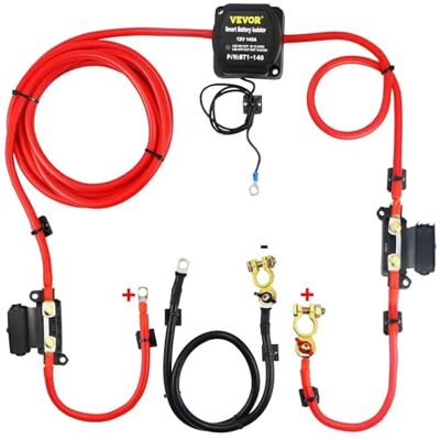 VEVOR Kit de Relais Sensible à la Tension 12 V 140 A Kit d'Isolateur de Batterie Double, Relais de Batterie Charge Divisé Universel Étanche avec Câble de Batterie de 6 m pour VTT UTV Camions Camping - Publicité VEVOR Kit de Relais Sensible à la Tension 12 V 140 A Kit d'Isolateur de Batterie Double, Relais de Batterie Charge Divisé Universel Étanche avec Câble de Batterie de 6 m pour VTT UTV Camions Camping - Publicité