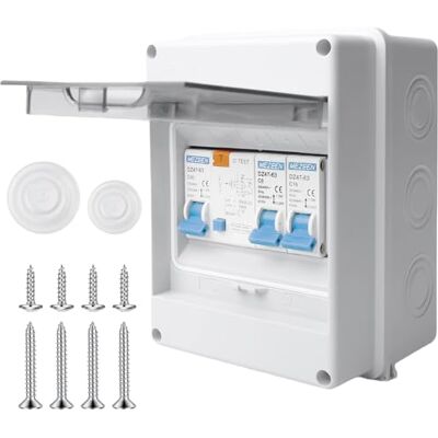 Behogan Coffret à fusibles en saillie IP65, petit tableau de distribution en saillie avec interrupteur fi AC 32A, coffret de distribution en saillie, interrupteur sectionneur 10A+10A pour bureau à domicile - Publicité Behogan Coffret à fusibles en saillie IP65, petit tableau de distribution en saillie avec interrupteur fi AC 32A, coffret de distribution en saillie, interrupteur sectionneur 10A+10A pour bureau à domicile - Publicité