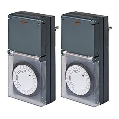 Brennenstuhl Minuterie MZ 44, prise mécanique avec minuterie journalière protégée IP44, avec protection de contact accrue et couverture de protection, noir (2 pièces) - Publicité Brennenstuhl Minuterie MZ 44, prise mécanique avec minuterie journalière protégée IP44, avec protection de contact accrue et couverture de protection, noir (2 pièces) - Publicité