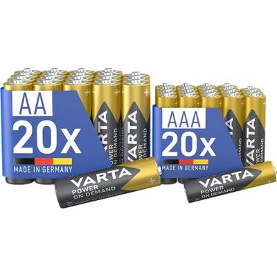 Varta Piles 20x AA & 20x AAA, lot de 40, Power on Demand, Alcaline, Mix Pack, Emballage écologique, idéal pour Les Accessoires informatiques, Smart Home, Made in Germany - Publicité Varta Piles 20x AA & 20x AAA, lot de 40, Power on Demand, Alcaline, Mix Pack, Emballage écologique, idéal pour Les Accessoires informatiques, Smart Home, Made in Germany - Publicité