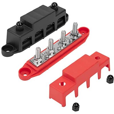 QIMEI-SHOP Bloc de Distribution D'alimentation 12V-48V DC BusBar 250A Barres de Distribution D'énergie avec 4 x M8 Boulons de Borne pour Voiture Camion Bateau Rouge Noir 2 Pièces - Publicité QIMEI-SHOP Bloc de Distribution D'alimentation 12V-48V DC BusBar 250A Barres de Distribution D'énergie avec 4 x M8 Boulons de Borne pour Voiture Camion Bateau Rouge Noir 2 Pièces - Publicité