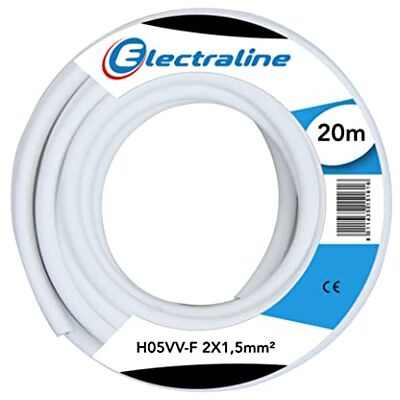 Electraline 11485 Câble H05 VV-F 2X1,5 20M Blanc - Publicité Electraline 11485 Câble H05 VV-F 2X1,5 20M Blanc - Publicité