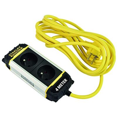 Stanley Bloc Bricolage Aluminium Extrudé 2 Prises 16A+T. Câble HO5VV-F 3G1, 5mm², Longueur 4M. Attache Ceinture Nylon renforcé - Publicité Stanley Bloc Bricolage Aluminium Extrudé 2 Prises 16A+T. Câble HO5VV-F 3G1, 5mm², Longueur 4M. Attache Ceinture Nylon renforcé - Publicité