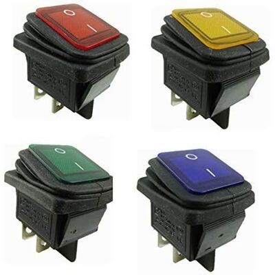 ChiliTec Lot de 4 interrupteurs à bascule étanches IP67 2 broches (4 broches) marche/arrêt 250 V 16 A, 1 par couleur – rouge, jaune, vert, bleu - Publicité ChiliTec Lot de 4 interrupteurs à bascule étanches IP67 2 broches (4 broches) marche/arrêt 250 V 16 A, 1 par couleur – rouge, jaune, vert, bleu - Publicité