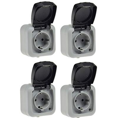 ChiliTec Lot de 4 prises de courant pour pièces humides IP44 avec couvercle à charnière 250 V 16 A Avec ressort automatique Pour l'intérieur et l'extérieur Gris - Publicité ChiliTec Lot de 4 prises de courant pour pièces humides IP44 avec couvercle à charnière 250 V 16 A Avec ressort automatique Pour l'intérieur et l'extérieur Gris - Publicité