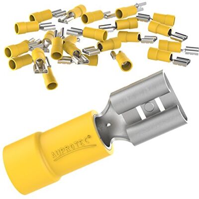 AUPROTEC Douilles à bride 0.5-6.0 mm² Connecteur femelle en PVC partiellement isolé. Connecteur de câble FDD en laiton étamé - Publicité AUPROTEC Douilles à bride 0.5-6.0 mm² Connecteur femelle en PVC partiellement isolé. Connecteur de câble FDD en laiton étamé - Publicité