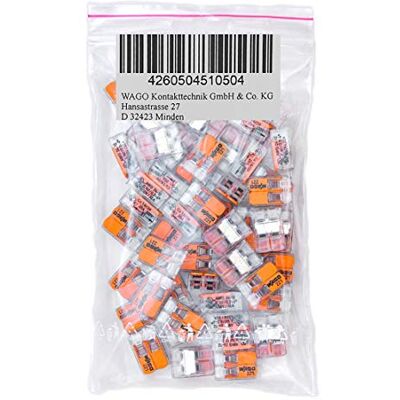 WAGO Lot de 50 bornes de connexion 2 fils avec levier 0,2-4 mm de petite forme transparente 221-412 - Publicité WAGO Lot de 50 bornes de connexion 2 fils avec levier 0,2-4 mm de petite forme transparente 221-412 - Publicité