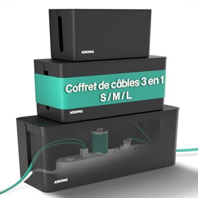 ACROPAQ Boîte Cache Câble 3-in-1 Set, Grande (40,6 x 15,6 x 13,4 cm), Moyenne (32 x 13,2 x 12,7 cm), Petite (23,5 x 12 x 11,5 cm), Plastique, Noir Cache multiprise - Publicité ACROPAQ Boîte Cache Câble 3-in-1 Set, Grande (40,6 x 15,6 x 13,4 cm), Moyenne (32 x 13,2 x 12,7 cm), Petite (23,5 x 12 x 11,5 cm), Plastique, Noir Cache multiprise - Publicité