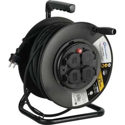 Electraline 49046 Enrouleur de câble professionnel H07RN-F 3G2.5, 25 m, avec 4 prises Schuko, IP44 - Publicité Electraline 49046 Enrouleur de câble professionnel H07RN-F 3G2.5, 25 m, avec 4 prises Schuko, IP44 - Publicité
