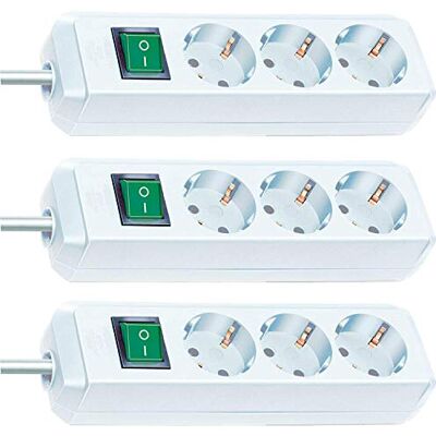 Brennenstuhl Eco-Line Lot de 3 multiprises à 3 prises avec sécurité enfant, interrupteur et câble de 5 m Blanc - Publicité Brennenstuhl Eco-Line Lot de 3 multiprises à 3 prises avec sécurité enfant, interrupteur et câble de 5 m Blanc - Publicité