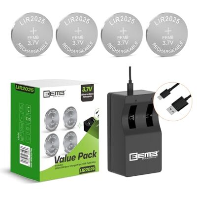 EEMB LIR2025 Chargeur de Batterie Rechargeable avec 4 Piles Bouton Lithium-ION 4 pièces 3,7 V 40 mAh pour Montre Porte-clés à Distance de Voiture - Publicité EEMB LIR2025 Chargeur de Batterie Rechargeable avec 4 Piles Bouton Lithium-ION 4 pièces 3,7 V 40 mAh pour Montre Porte-clés à Distance de Voiture - Publicité