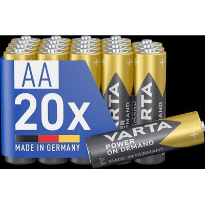 Varta Piles AA, lot de 20, Power on Demand, Alcalines, 1,5V, pack de stockage, pour accessoires informatiques, smart home, lampes de poche, Made in Germany - Publicité Varta Piles AA, lot de 20, Power on Demand, Alcalines, 1,5V, pack de stockage, pour accessoires informatiques, smart home, lampes de poche, Made in Germany - Publicité