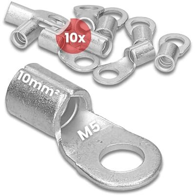 Kalitec Q10-5 Lot de 10 cosses à sertir M5 Non isolées Presse à mandrin Pour conducteurs à fils multiples et fins Cosse de câble 10 mm² conformes à la norme DIN 46234 - Publicité Kalitec Q10-5 Lot de 10 cosses à sertir M5 Non isolées Presse à mandrin Pour conducteurs à fils multiples et fins Cosse de câble 10 mm² conformes à la norme DIN 46234 - Publicité