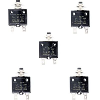 TsoLay 5 x 5A Disjoncteur 12V / 24V de Panneau de Disjoncteur Thermique Réarmable À Bouton -Poussoir avec Bouchon Étanche - Publicité TsoLay 5 x 5A Disjoncteur 12V / 24V de Panneau de Disjoncteur Thermique Réarmable À Bouton -Poussoir avec Bouchon Étanche - Publicité