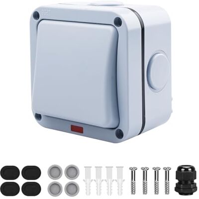 GOEDCH Interrupteur D'étanche: Lot de 2 Interrupteurs D'éclairage Extérieur, 20 A Interrupteur Universel à Ouverture Simple et Double Commande, Interrupteur de Commande avec Voyant Lumineux - Publicité GOEDCH Interrupteur D'étanche: Lot de 2 Interrupteurs D'éclairage Extérieur, 20 A Interrupteur Universel à Ouverture Simple et Double Commande, Interrupteur de Commande avec Voyant Lumineux - Publicité