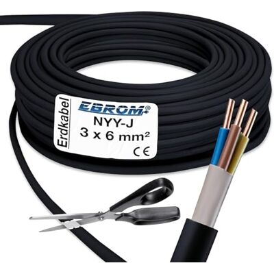 EBROM Câble électrique/câble de terre NYY-J vendu au mètre au mètre 3 x 6 mm2 Noir - - Publicité EBROM Câble électrique/câble de terre NYY-J vendu au mètre au mètre 3 x 6 mm2 Noir - - Publicité