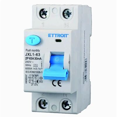 Electron 230 V AC 63 A C63, interrupteur différentiel pur RCCB, sauvetage, 2P 2 pôles, occupe 2 modules, montage sur barre DIN, 30 mA, 6 KA 6000 A, 240 VAC 220 VAC, classe A - Publicité Electron 230 V AC 63 A C63, interrupteur différentiel pur RCCB, sauvetage, 2P 2 pôles, occupe 2 modules, montage sur barre DIN, 30 mA, 6 KA 6000 A, 240 VAC 220 VAC, classe A - Publicité