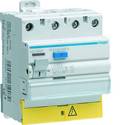 Hager CDC863F - Interrupteur différentiel 3P+N 63A 30mA type AC - Bornes décalées - Publicité Hager CDC863F - Interrupteur différentiel 3P+N 63A 30mA type AC - Bornes décalées - Publicité