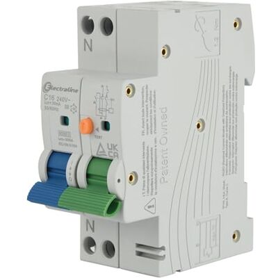 Electraline 87014 Disjoncteur différentiel (RCBO), 16A, type A, courbe C, sensibilité 30 mA, connexion 1P+N - Publicité Electraline 87014 Disjoncteur différentiel (RCBO), 16A, type A, courbe C, sensibilité 30 mA, connexion 1P+N - Publicité