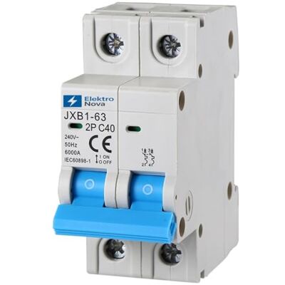 ElektroNova Interrupteur magnétothermique 2P C40 40A 6KA 2 modules DIN 220V - Publicité ElektroNova Interrupteur magnétothermique 2P C40 40A 6KA 2 modules DIN 220V - Publicité