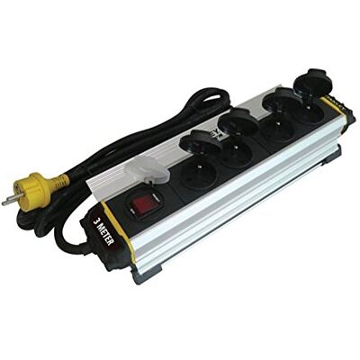 Stanley Bloc Chantier Aluminium Extrudé 4 Prises 16A+T avec clapets, IP44. Câble HO7RN-F 3G1, 5mm², Longueur 3M. Pince renforcée Aluminium. Interrupteur avec Protection Contre Les Surtensions - Publicité Stanley Bloc Chantier Aluminium Extrudé 4 Prises 16A+T avec clapets, IP44. Câble HO7RN-F 3G1, 5mm², Longueur 3M. Pince renforcée Aluminium. Interrupteur avec Protection Contre Les Surtensions - Publicité