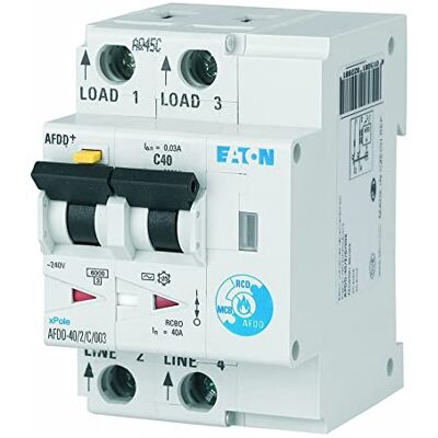 Eaton AFDD-40/2/C/003 Interrupteur échec arc électrique 2 pôles C40A 30 mAh Type AC - Publicité Eaton AFDD-40/2/C/003 Interrupteur échec arc électrique 2 pôles C40A 30 mAh Type AC - Publicité