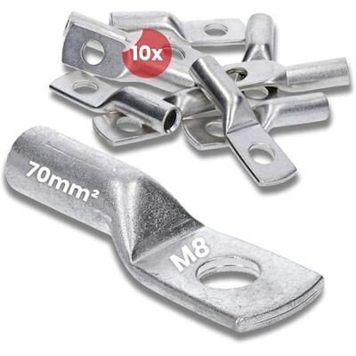 Kalitec DR70-8 Lot de 10 cosses à sertir 70 mm² M8 I Connecteur conforme à la norme DIN 46235 I Fabriqué en Allemagne - Publicité Kalitec DR70-8 Lot de 10 cosses à sertir 70 mm² M8 I Connecteur conforme à la norme DIN 46235 I Fabriqué en Allemagne - Publicité