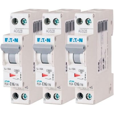Eaton PLG4-C16/1N - Disjoncteur modulaire - Blanc - Manette grise - 1P+N - 16A - Courbe C - Connexion à vis - 3 Interrupteurs - Publicité Eaton PLG4-C16/1N - Disjoncteur modulaire - Blanc - Manette grise - 1P+N - 16A - Courbe C - Connexion à vis - 3 Interrupteurs - Publicité